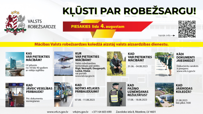 Kļūsti par robežsargu. Uzņemšana VRK pagarināta līdz 4.augustam