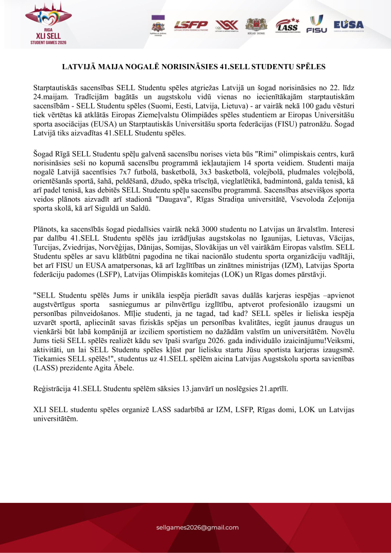 Valsts robežsardzes koledžas izglītojamie piedalīsies SELL Studentu spēlēs