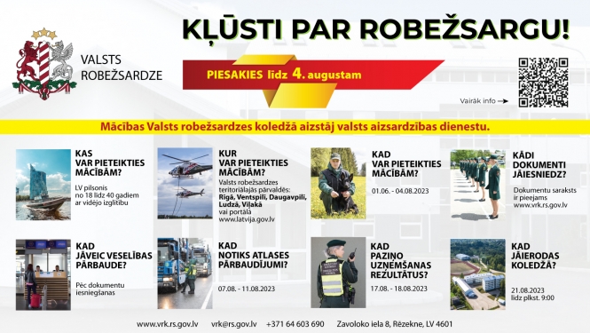 Kļūsti par robežsargu. Uzņemšana VRK pagarināta līdz 4.augustam