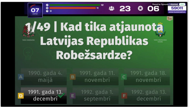 Aizritējusi jauno aizsargu erudīcijas spēle