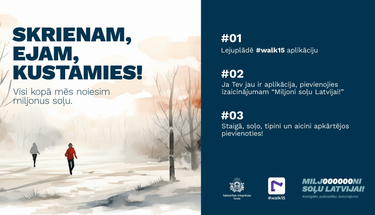 Aicinām piedalīties soļu krāšanas izaicinājumā “Miljoni soļu Latvijai!”